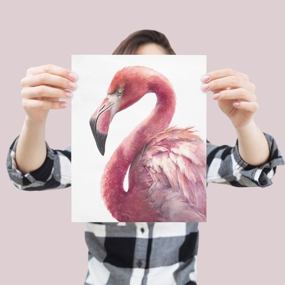 Watercolor Flamingo Wall Art Print, Unframed - Vibrant Tropical Elegance - Picture 4 of 7
